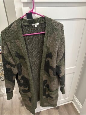 Maurices Olive Green Camo Open-Front Cardigan
